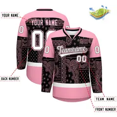 Light Pink Black White Cashew Flower Graffiti V-Neck Hockey Jersey 2
