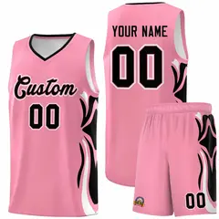 Light Pink Black-White Graffiti Side Curve Basketball Jersey Sets 1