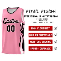 Light Pink Black-White Graffiti Side Curve Basketball Jersey Sets 2