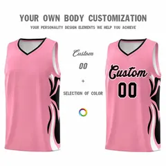 Light Pink Black-White Graffiti Side Curve Basketball Jersey Sets 3