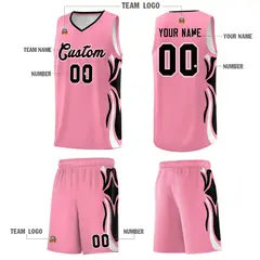 Light Pink Black-White Graffiti Side Curve Basketball Jersey Sets 5