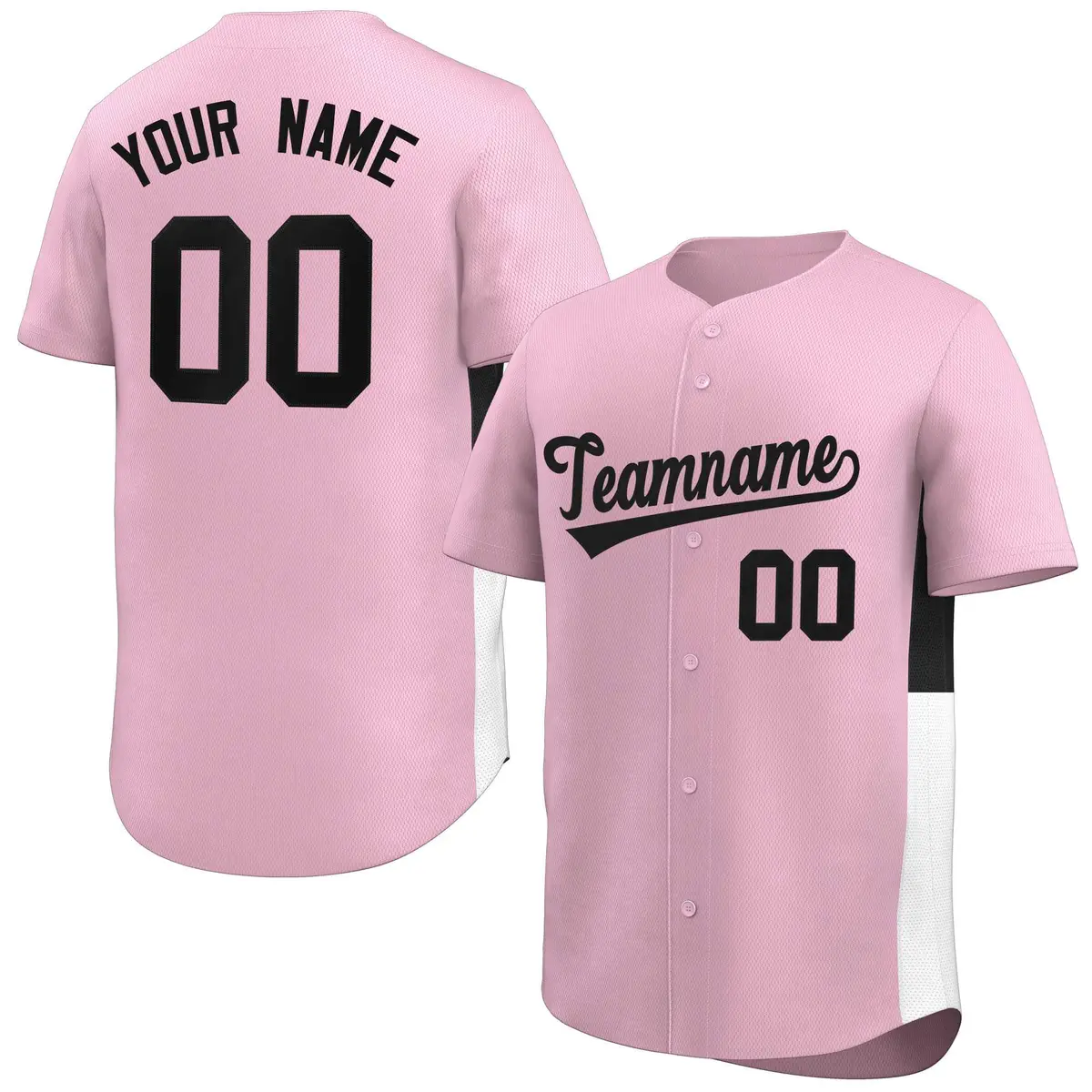 Light Pink Black-White Side Two-Tone Baseball Jersey