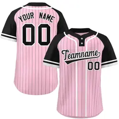 Light Pink Black-White Stripe Raglan Two-Button Softball Jersey
