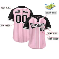 Light Pink Black-White Stripe Raglan Two-Button Softball Jersey 2