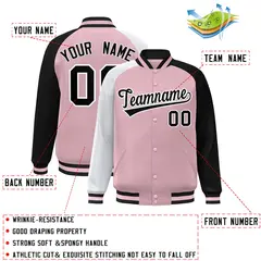 Light Pink Black-White Varsity Raglan Letterman Bomber Jacket 2