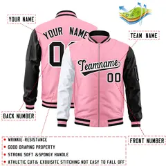 Light Pink Black-White Varsity Raglan Letterman Bomber Jacket 2