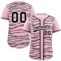 Light Pink Black Zebra Graffiti Authentic Baseball Jersey 1