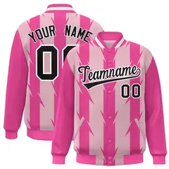 Light Pink Blade Pattern Raglan Varsity Letterman Baseball Jacket 1