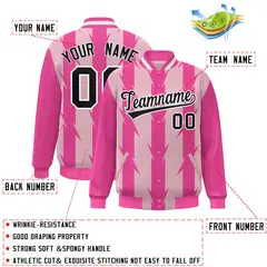Light Pink Blade Pattern Raglan Varsity Letterman Baseball Jacket 2