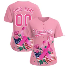 Light Pink Breast Cancer Awareness Pink Ribbon Baseball Jersey