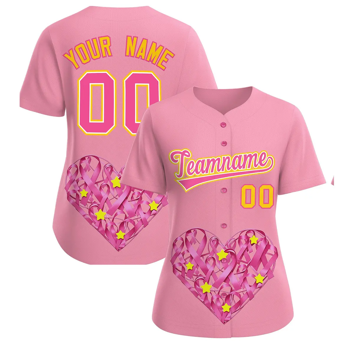 Women's Light Pink Breast Cancer Awareness Pink Ribbon Baseball Jersey