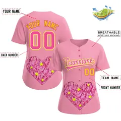 Women's Light Pink Breast Cancer Awareness Pink Ribbon Baseball Jersey 2
