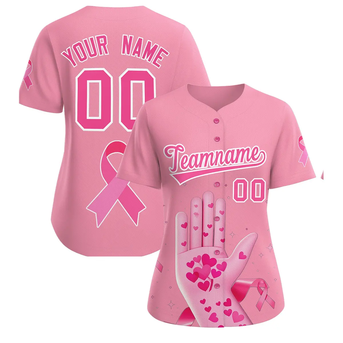 Women's Light Pink Breast Cancer Awareness Pink Ribbon Baseball Jersey