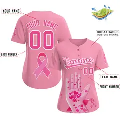 Women's Light Pink Breast Cancer Awareness Pink Ribbon Baseball Jersey 2