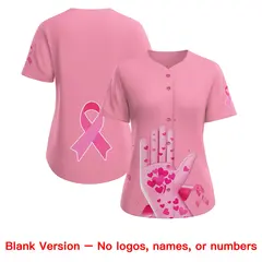 Women's Light Pink Breast Cancer Awareness Pink Ribbon Baseball Jersey 7