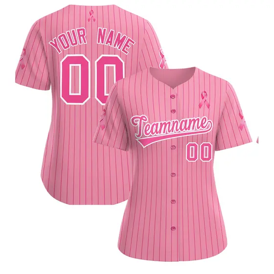 Women's Light Pink Breast Cancer Awareness Pink Ribbon Baseball Jersey