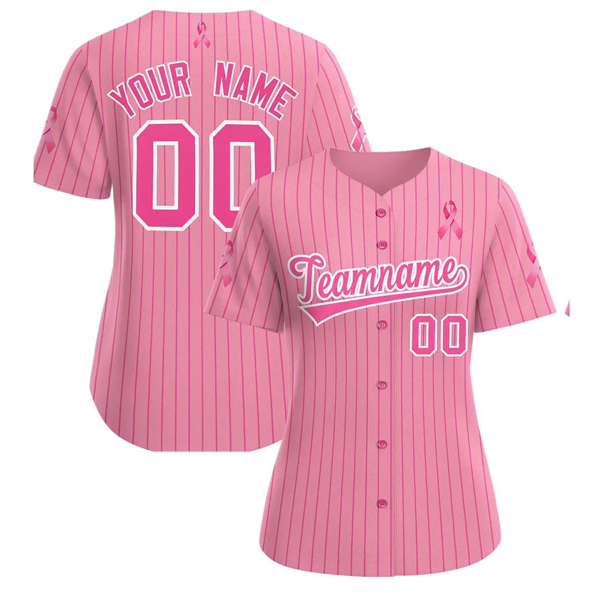 Women's Light Pink Breast Cancer Awareness Pink Ribbon Baseball Jersey