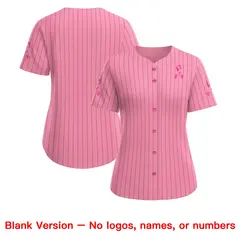 Women's Light Pink Breast Cancer Awareness Pink Ribbon Baseball Jersey 7