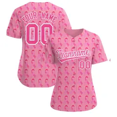 Women's Light Pink Breast Cancer Awareness Pink Ribbon Baseball Jersey 1