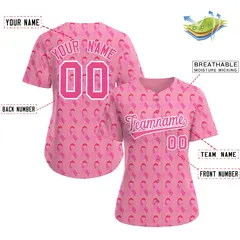 Women's Light Pink Breast Cancer Awareness Pink Ribbon Baseball Jersey 2