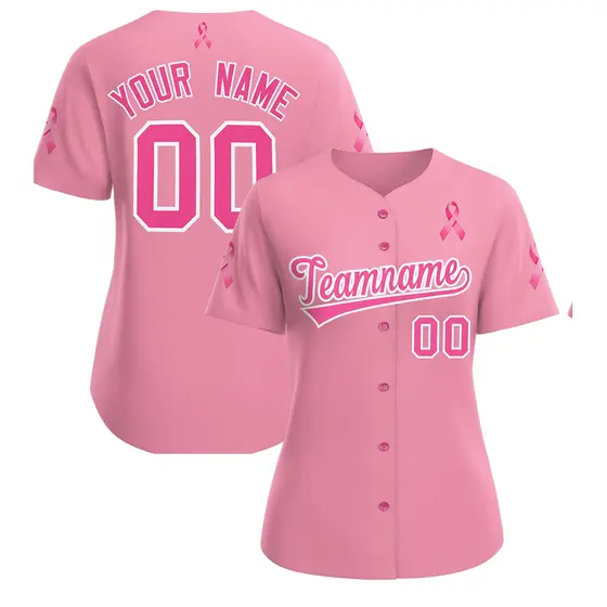 Women's Light Pink Breast Cancer Awareness Pink Ribbon Baseball Jersey