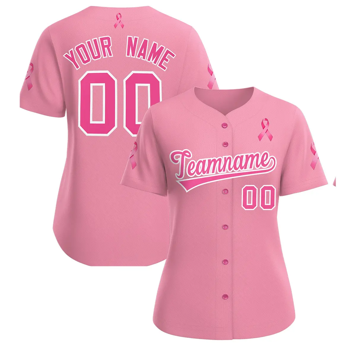 Women's Light Pink Breast Cancer Awareness Pink Ribbon Baseball Jersey