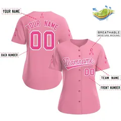 Women's Light Pink Breast Cancer Awareness Pink Ribbon Baseball Jersey 2