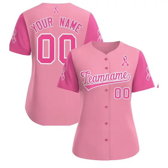 Women's Light Pink Breast Cancer Awareness Pink Ribbon Baseball Jersey