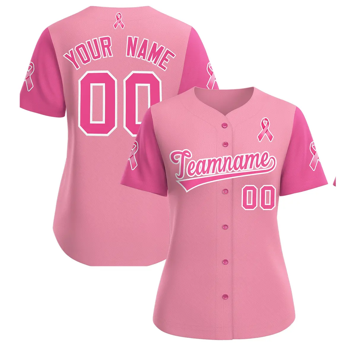 Women's Light Pink Breast Cancer Awareness Pink Ribbon Baseball Jersey