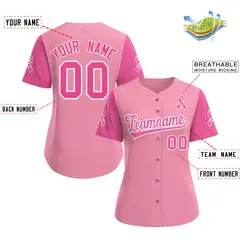 Women's Light Pink Breast Cancer Awareness Pink Ribbon Baseball Jersey 2