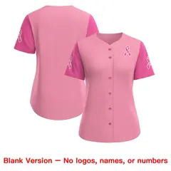 Women's Light Pink Breast Cancer Awareness Pink Ribbon Baseball Jersey 7