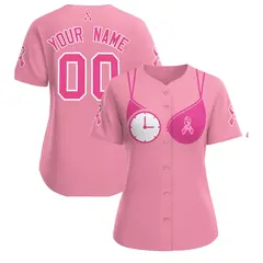 Women's Light Pink Breast Cancer Awareness Pink Ribbon Baseball Jersey 1