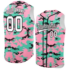Light Pink Bright Green Black Camo Sleeveless Baseball Jersey