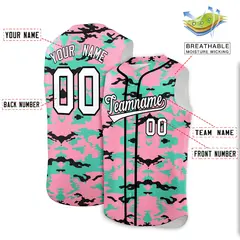 Light Pink Bright Green Black Camo Sleeveless Baseball Jersey 2