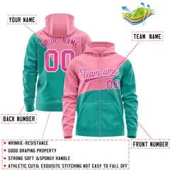 Light Pink Bright Green Color Block Wave Varsity Letterman Jacket Hoodie 4