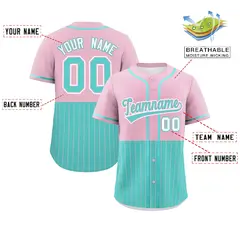 Light Pink Bright Green Half Stripe Baseball Jersey 2