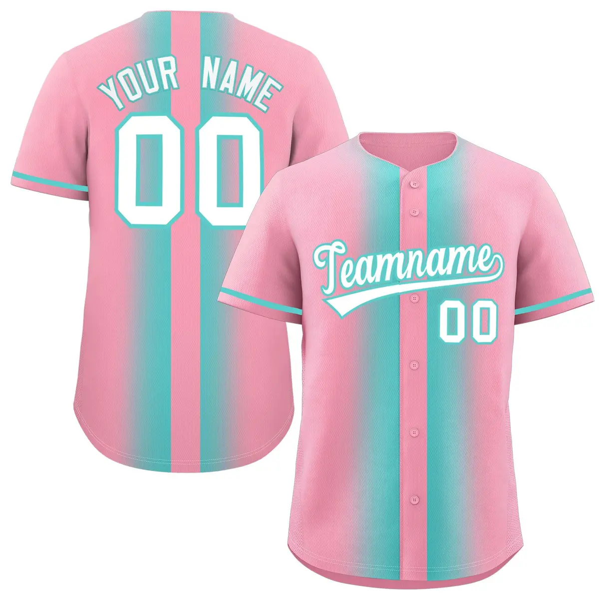 Light Pink Bright Green Lapel Gradient Baseball Jersey