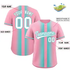 Light Pink Bright Green Lapel Gradient Baseball Jersey 2
