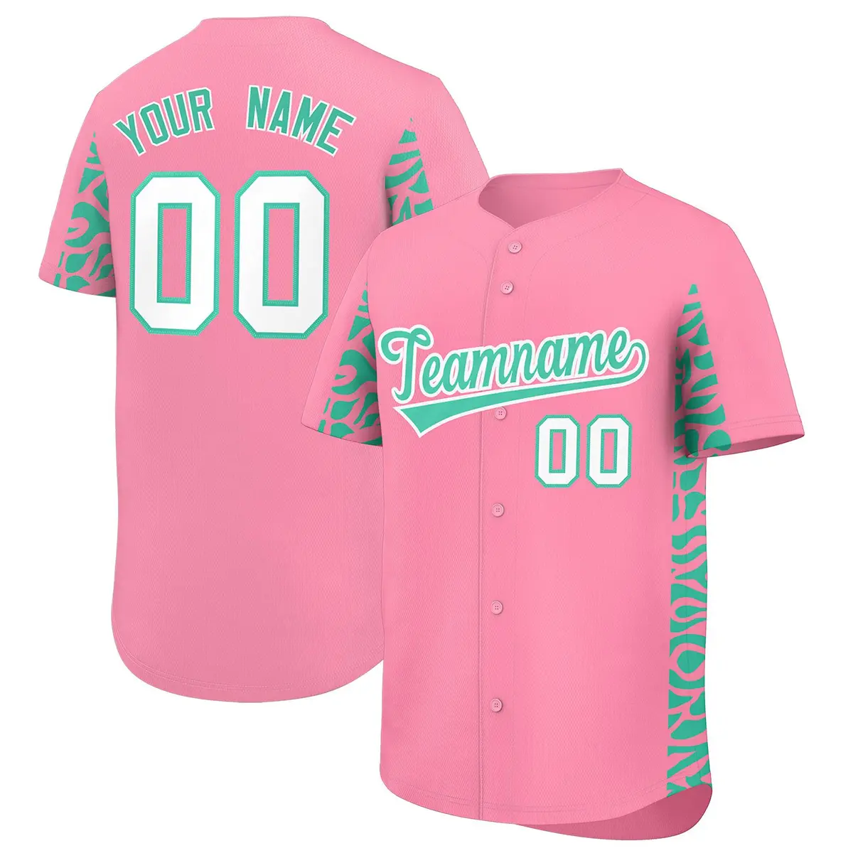 Light Pink Bright Green Leopard Graffiti Side Baseball Jersey