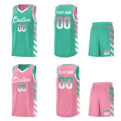 Light Pink Bright Green Reversible Basketball Kits - Side Arrow Bright Green White Gradient 2
