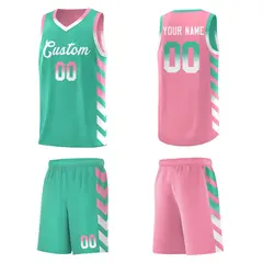 Light Pink Bright Green Reversible Basketball Kits - Side Arrow Bright Green White Gradient 5