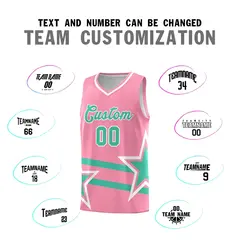 Light Pink Bright Green Star Pattern Double Lines Basketball Kit 4