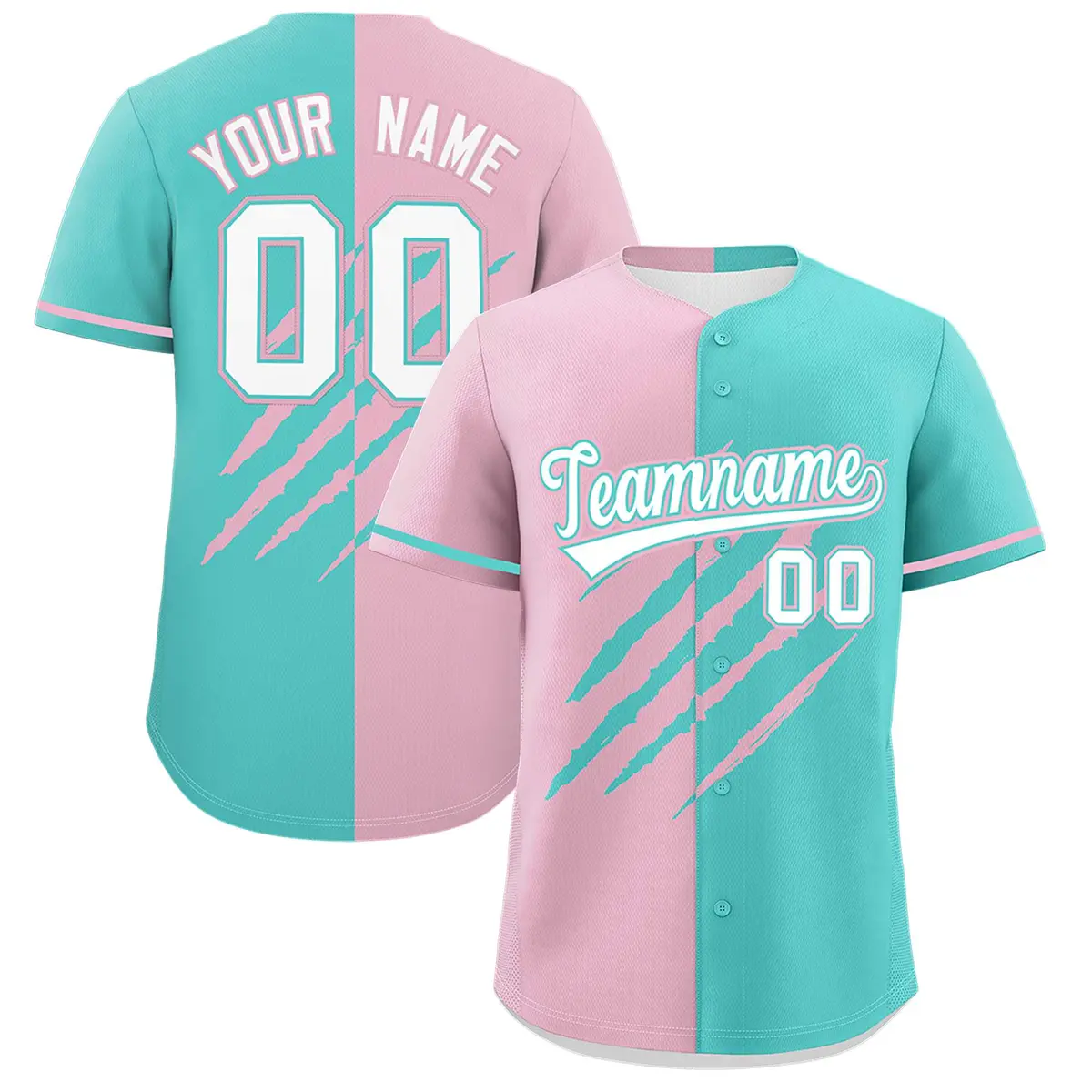 Light Pink Bright Green Tiger Claw Scratch Split Baseball Jersey
