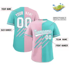 Light Pink Bright Green Tiger Claw Scratch Split Baseball Jersey 2