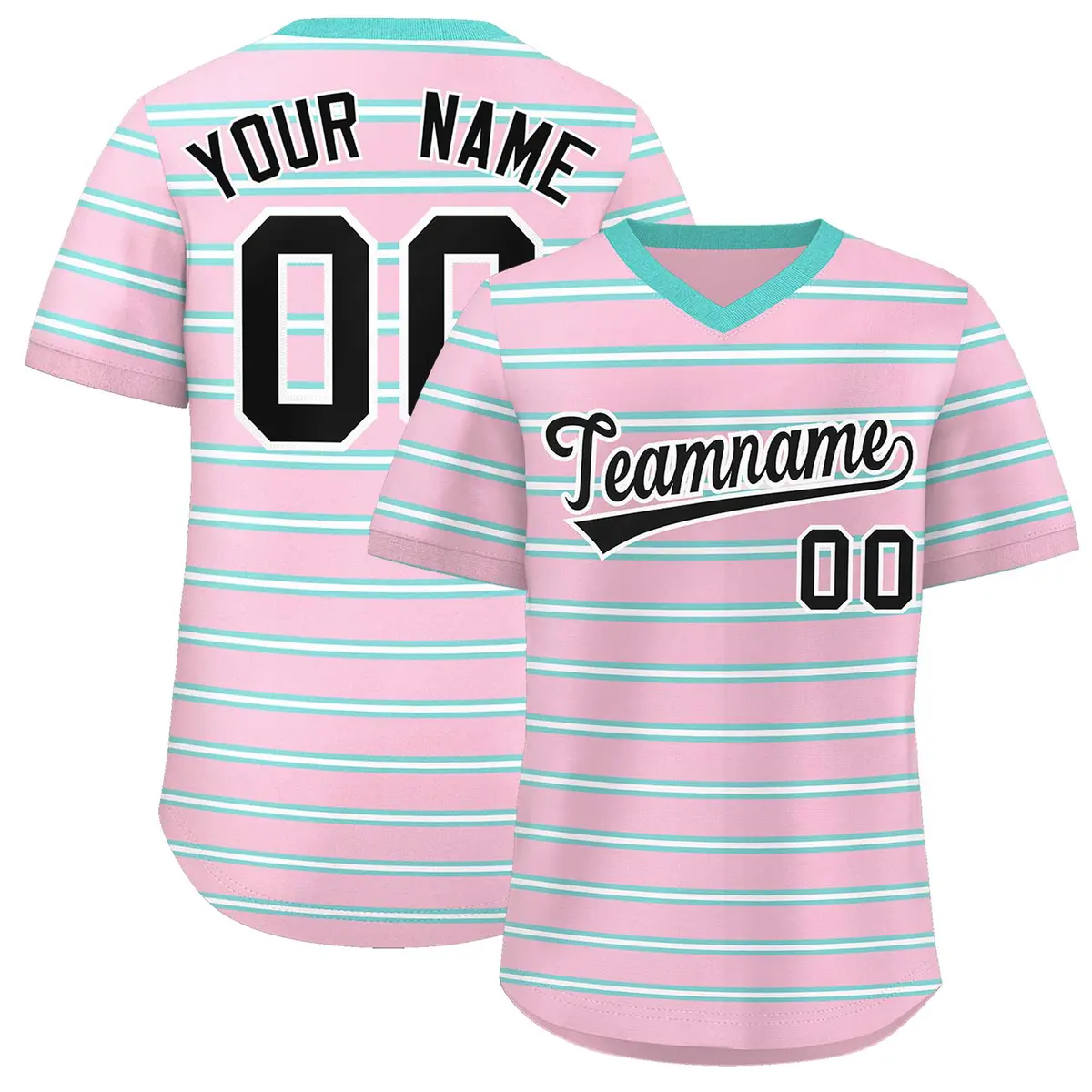 Light Pink Bright Green-White Horizontal Stripe Pullover Baseball Jersey