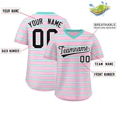 Light Pink Bright Green-White Horizontal Stripe Pullover Baseball Jersey 2