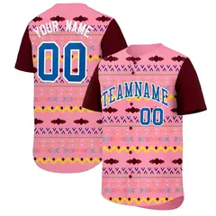 Light Pink Burgundy White Mexican Style Baseball Jersey 1