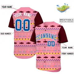 Light Pink Burgundy White Mexican Style Baseball Jersey 2