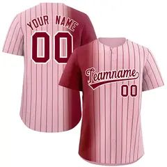 Light Pink Crimson Gradient Pinstripe Baseball Jersey 1