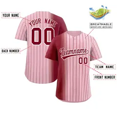 Light Pink Crimson Gradient Pinstripe Baseball Jersey 2